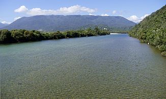 View east from the bridge of State Highway 67 near Karamea