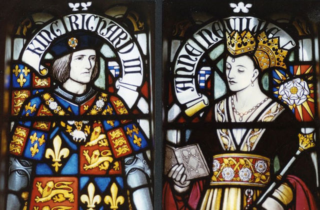 Stained glass depiction of Richard and Anne Neville in Cardiff Castle