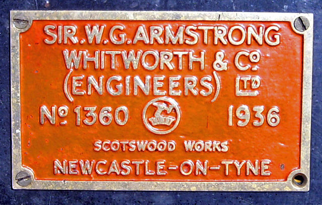 Works plate on Armstrong Whitworth-built LMS Stanier Class 5 4-6-0 45305 showing completion in 1936