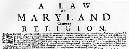 La Llei de Tolerància garantia la llibertat religiosa a la colònia de Maryland, i en tenien de semblants a Rhode Island, Connecticut i Pennsylvania. Això contrastava, en canvi, amb el govern teocràtic purità de Massachusetts.