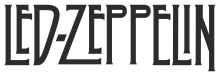 De naam Led Zeppelin in onregelmatige hoofdletters in zwart-wit