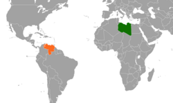 Map indicating locations of Libya and Venezuela