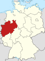 Zemljevid Nemčije z označeno lego Severnega Porenja - Vestfalije