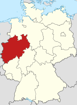 Tyskland med Land Nordrhein-Westfalen markerat.
