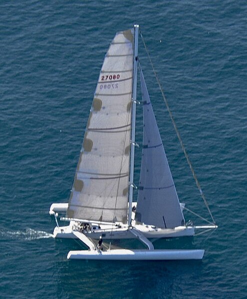 A 60' trimaran with high aspect fractional Bermuda rig