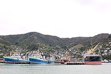 Boats tied up at the Port of Lyttelton, October 2020