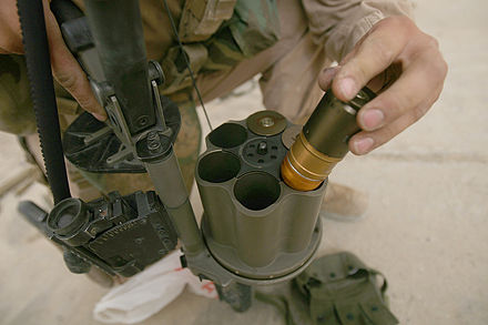A U.S. Marine loading 40×46mm grenades into a Milkor MGL-140 grenade launcher