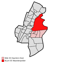 Waarderpolder in rood, als deel van Haarlem