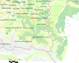 Carte de la commune de Bagnères-de-Luchon et de ses proches communes.