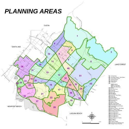 The planning areas of Irvine