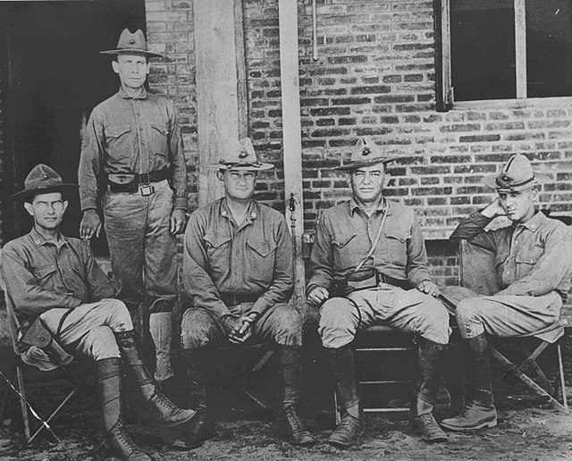 Butler (far right) with other Marines in Vera Cruz, Mexico, 1914. From left to right: Sgt. Maj. John H. Quick, Maj. Gen. Wendell Cushing Neville, Lt. 