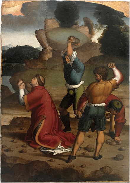 The stoning to death of Stephen, the first Christian martyr, in a painting by the 16th-century Spanish artist Juan Correa de Vivar