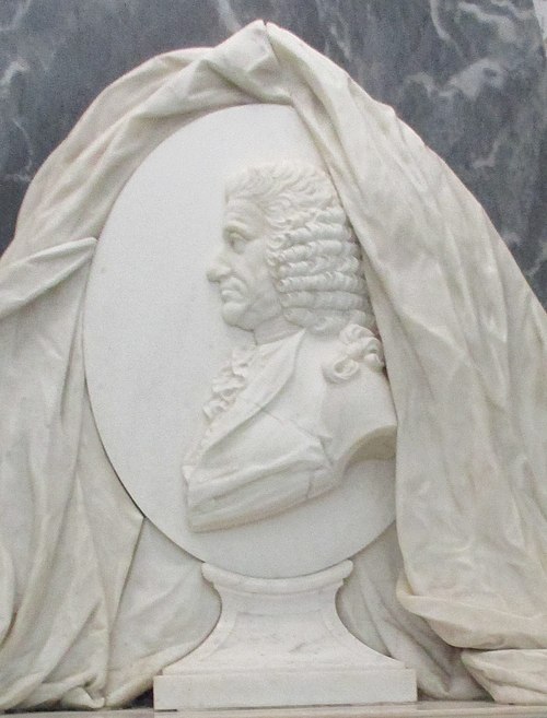 Detail of the monument to Merrik Burrell in St George's Church, West Grinstead