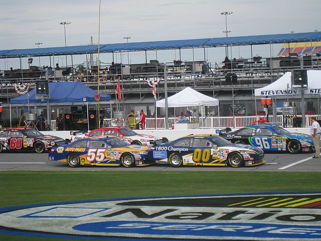 Michael Waltrip's No. 55 and Michael McDowell's No. 00 on pit road at Daytona in July 2008