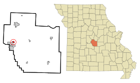 Miller County Missouri Incorporated and Unincorporated areas Bagnell Highlighted.svg