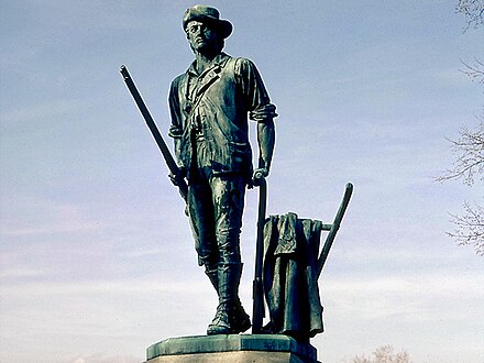 The Minute Man by Daniel Chester French, erected in 1875 in Concord, Massachusetts, depicting a typical minuteman