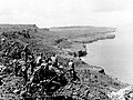 This field howitzer, nicknamed the Miss Connie E was set up by Marine artillerymen on the brink of a sheer cliff in one of the strangest gun positions of the war. It was used in the Tinian campaign to blast Japanese soldiers from caves