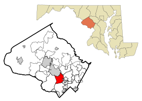 Montgomery County Maryland Incorporated and Unincorporated areas North Bethesda Highlighted.svg