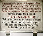 Monument for Stephen Hales, d 1761 at St Mary's church, Teddington.jpg