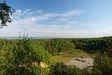 Blick vom Aussichtspunkt über den ehemaligen Quarzit-Steinbruch am Saukopf