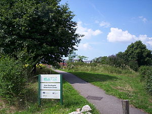 The Entrance to New Southgate Millennium Green, London New Southgate Millennium Green sign.JPG