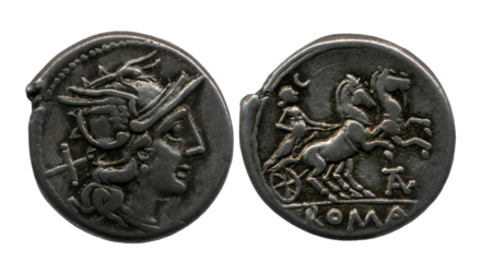 Possible denarius minted by Publius Juventius Thalna c. 179–170 BC.[27]
