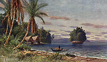 Village on the Palau Islands, painting by Rudolf Hellgrewe c. 1908.