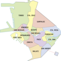 Peta distrik di Manila menunjukkan 16 distriknya