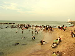 Pilgrims taking holy dip at Kanyakumari, where the Bay of Bengal, Arabian Sea and Indian Ocean, meet