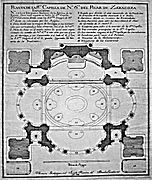 Planta Santa Capilla. Ventura Rodríguez (inventor), José Ramírez de Arellano (dibujo) y Braulio González (grabado), 1766.