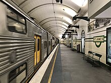 St James station on the underground section of the network Platform at St James railway station, Sydney.jpg