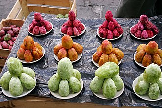 Prickly pear fruit for sale at a market, Zacatecas, Mexico Prickly pears.jpg