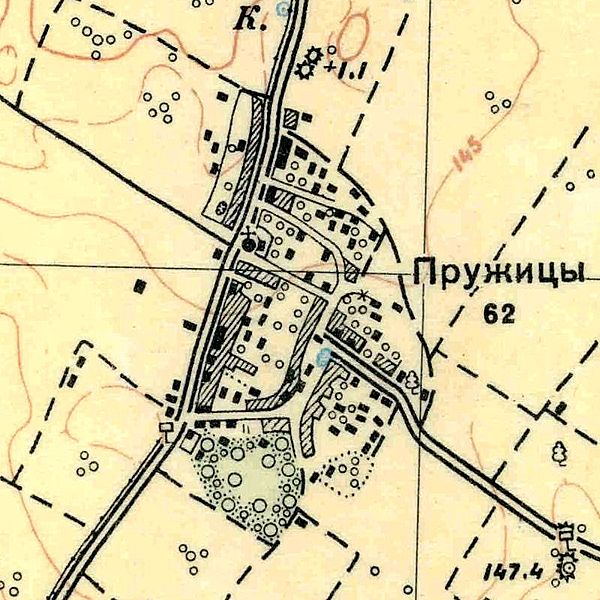 Plano del pueblo de Pruzhitsa.  1930