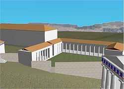 תוכנית שחזור של מחשב של מקדש ארטמיס בראורוניה, מימין הפרופיליאה משמאל הכלקותקה