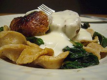 Mornay sauce poured over an orecchiette pasta dish Sauce Mornay.jpg