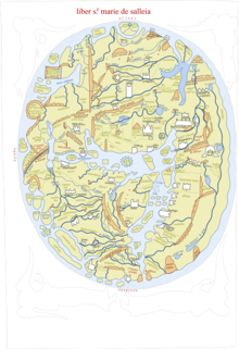 A modern recreation of the Sawley Mappa Mundi. Sawley map redrawing.png