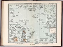 German map of the protectorate (Schutzgebiet) of the Marshall Islands, 1897. Schutzgebiet der Marshall-Inseln-Deutscher Kolonialatlas 1897-Justus Perthes-Karte 30.jpg