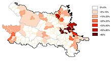 Percentage of Serbs in Eastern Croatia based on which Councilors are selected (2011). Serbs in Slavonia.jpg