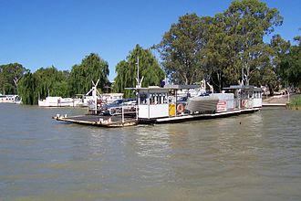 One of several self-propelled cable ferries that cross the lower reaches of the Murray River in South Australia Small Mannum Ferry.jpg