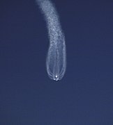 Plume from Soyuz's core stage expanding in the upper atmosphere