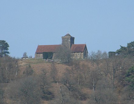 Ancient rural churches include the 12th-century St Martha-on-the-Hill, seen here from the lower ground of Albury.