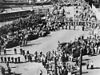 A crowd with police in Brisbane during the 1948 Queensland railway strike