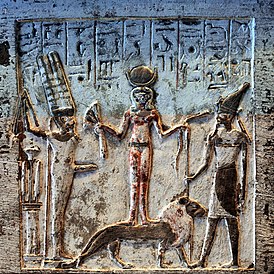 Фрагмент известняковой стелы с изображением богов Кадеш, Мина и Решефа, Лувр