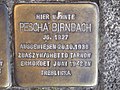 "Hier wohnte Pescha Birnbach, Jg. 1927, ausgewiesen 28.10.1939 Zbaszyn / Ghetto Tarnow, ermordet Juni 1942 in Treblinka"