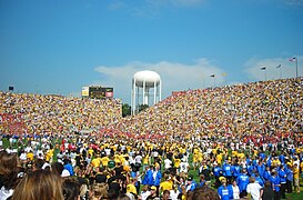 Students rushing renovated Kinnick Stadium following the Iowa-Iowa State game, September 16, 2006