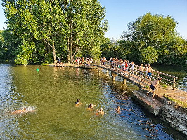 Swimmers at Port Meadow, bathing at the confluence of the River Thames and the Castle Mill Stream.