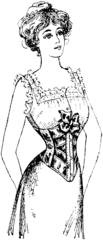 Straight-front short corset of ribbon, named Ribbon Corset, circa 1901.[6](concealed underwear 1901-1908)