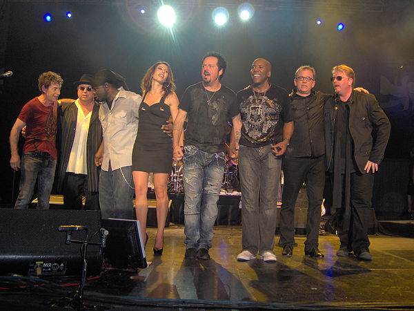 Toto live in Copenhagen, Denmark, at K.B. Hallen July 2010. From left: Simon Phillips, David Paich, Mabvuto Carpenter, Jory Steinberg, Steve Lukather,