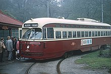 A Parliament line streetcar at Viaduct Loop. Parliament line was one of several streetcar routes discontinued in the 1960s. TTC 4375 (PCC) a BLOOR PARLIAMENT car on the Viaduct Loop at Bloor and Parliament in Toronto, ONT on September 8, 1965 (22394478140).jpg