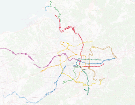 Track diagram of Taipei Metro, including the Taoyuan Airport MRT and future lines of the New Taipei Metro